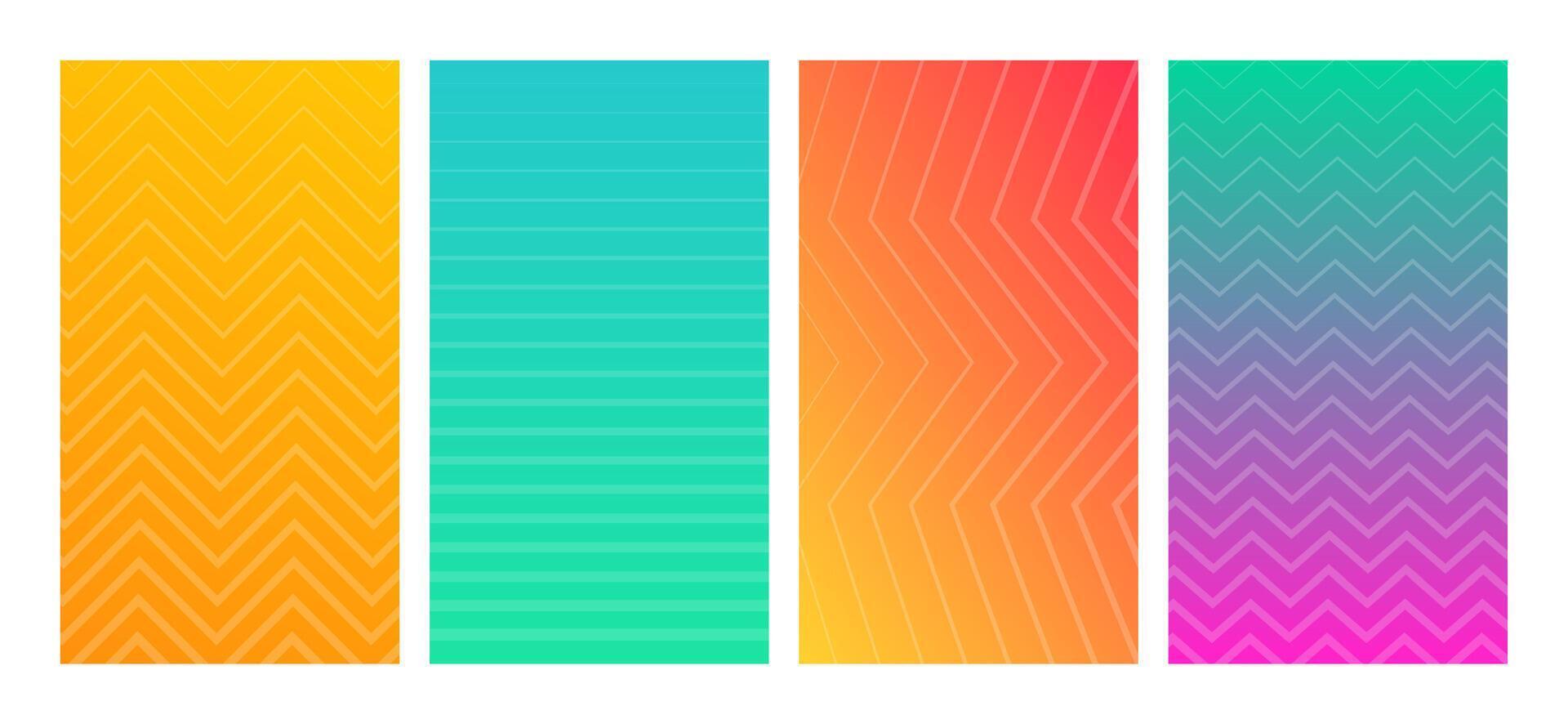 Set of four modern gradient backgrounds with lines. Header banner. Bright geometric abstract presentation backdrops. illustration vector