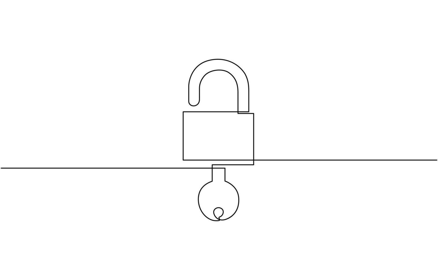 Padlock continuous one line drawing illustration. Lock continuous one line drawing, Outline style illustration. Single line padlock vector