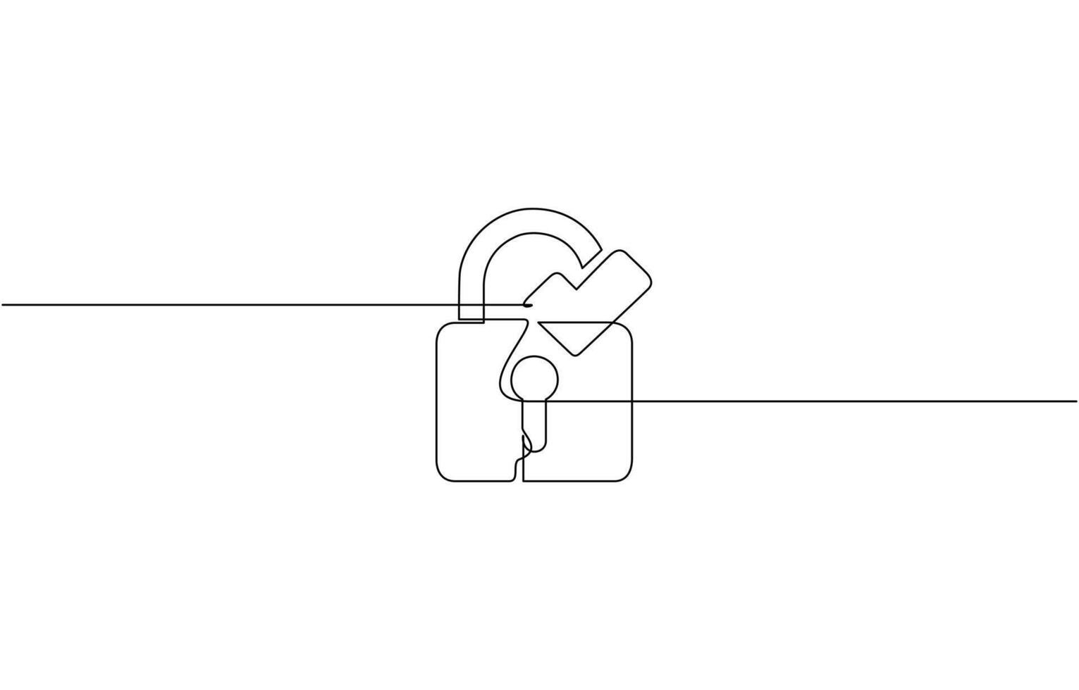 One continuous line drawing of padlock with check mark, Security privacy safety concept in simple linear style. Secret icon in editable stroke, One continuous line drawing of padlock vector