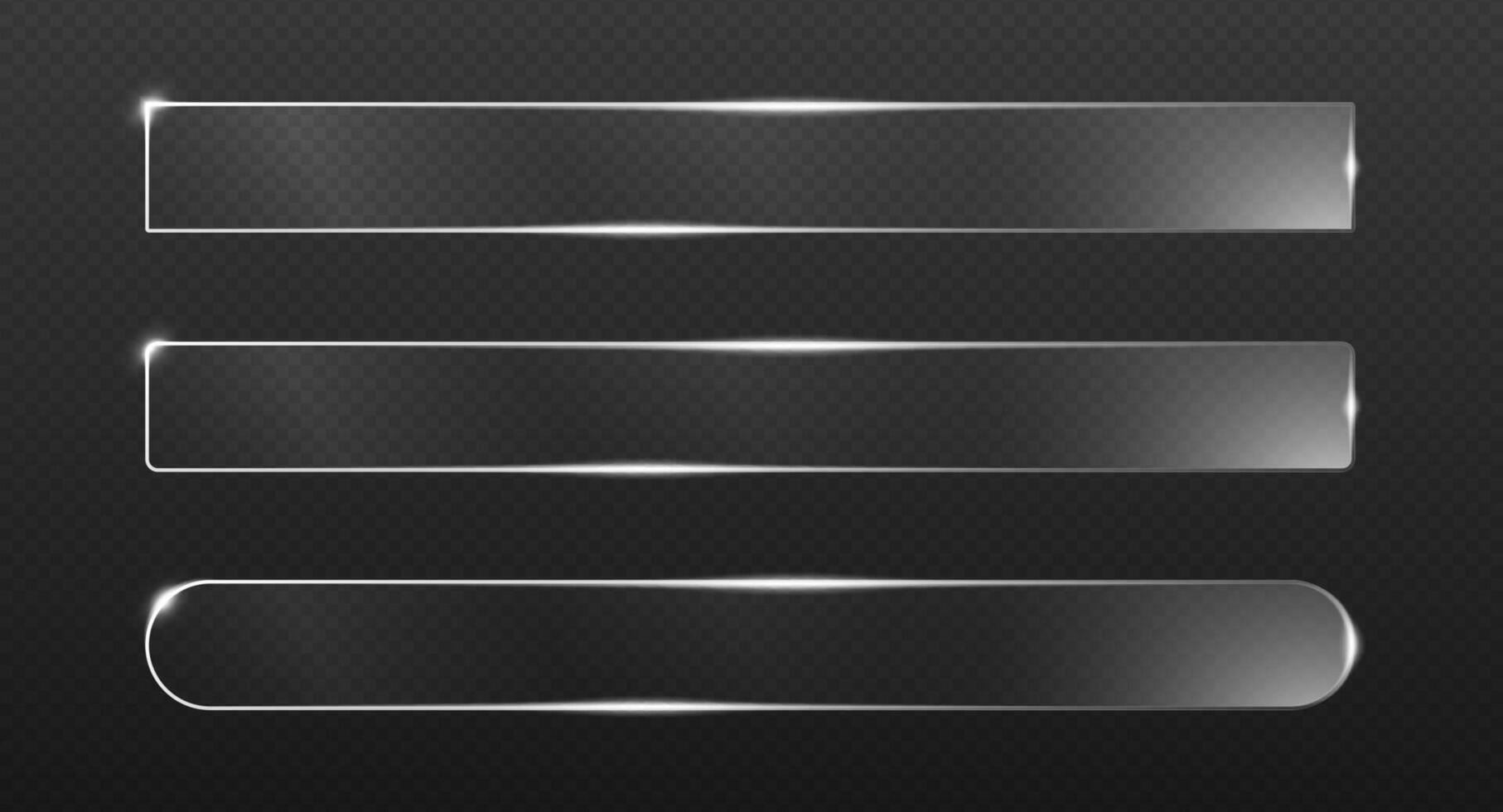 Crystal glass border collection with luminous neon effects. Shiny rectangles circles hexagons and plaques for modern interface layouts futuristic HUD designs and glowing tech inspired banners. vector