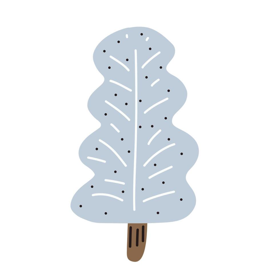 Stylized snowy pine tree with soft rounded branches in light gray and folk texture for christmas forest and seasonal illustrations vector