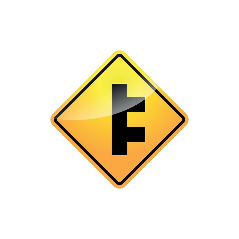 W2-8 Intersection Warning Sign, also known as a Double Side Roads sign, which indicates an unregulated intersection with adjacent roads on both the left and right sides vector