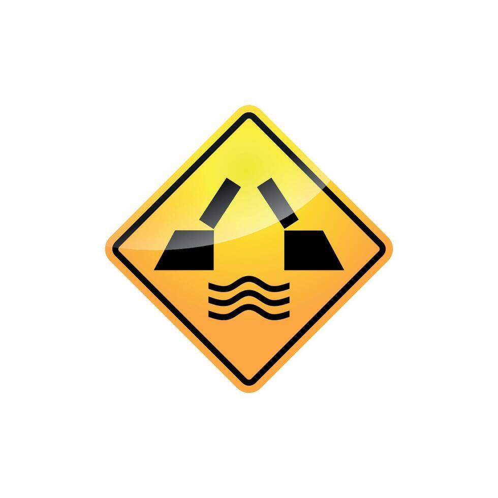 warning sign alerts drivers to the presence of a bridge that can temporarily open or close to allow water traffic to pass, potentially interrupting the flow of vehicles on the road vector
