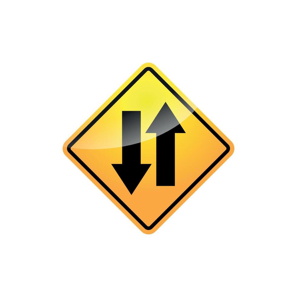 Two-Way Traffic Sign W6-3, a warning sign used to indicate a transition from a one-way road to a two-way section of roadway vector