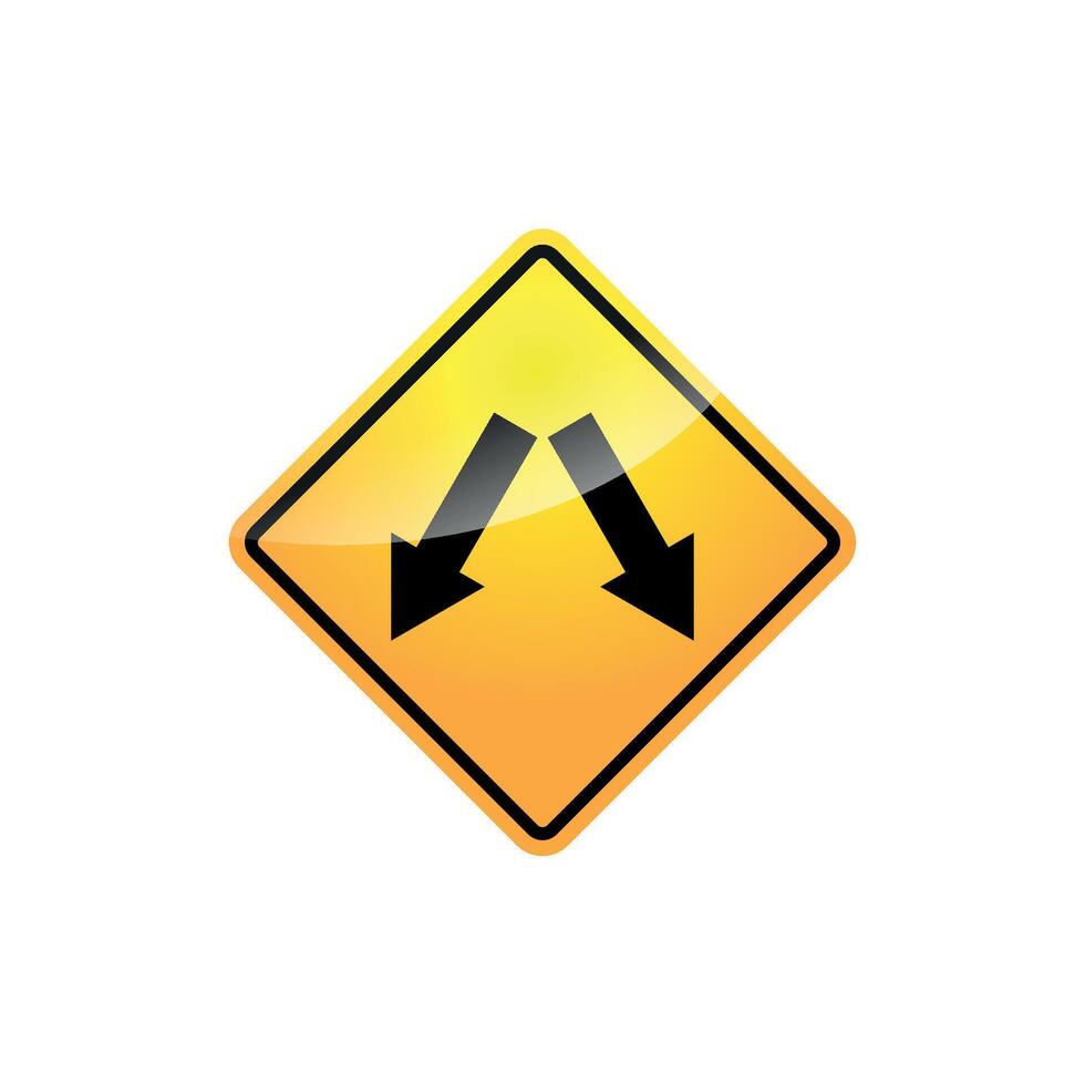 featuring two arrows pointing towards each other and then diverging, indicates a divided highway ahead or that traffic is divided vector