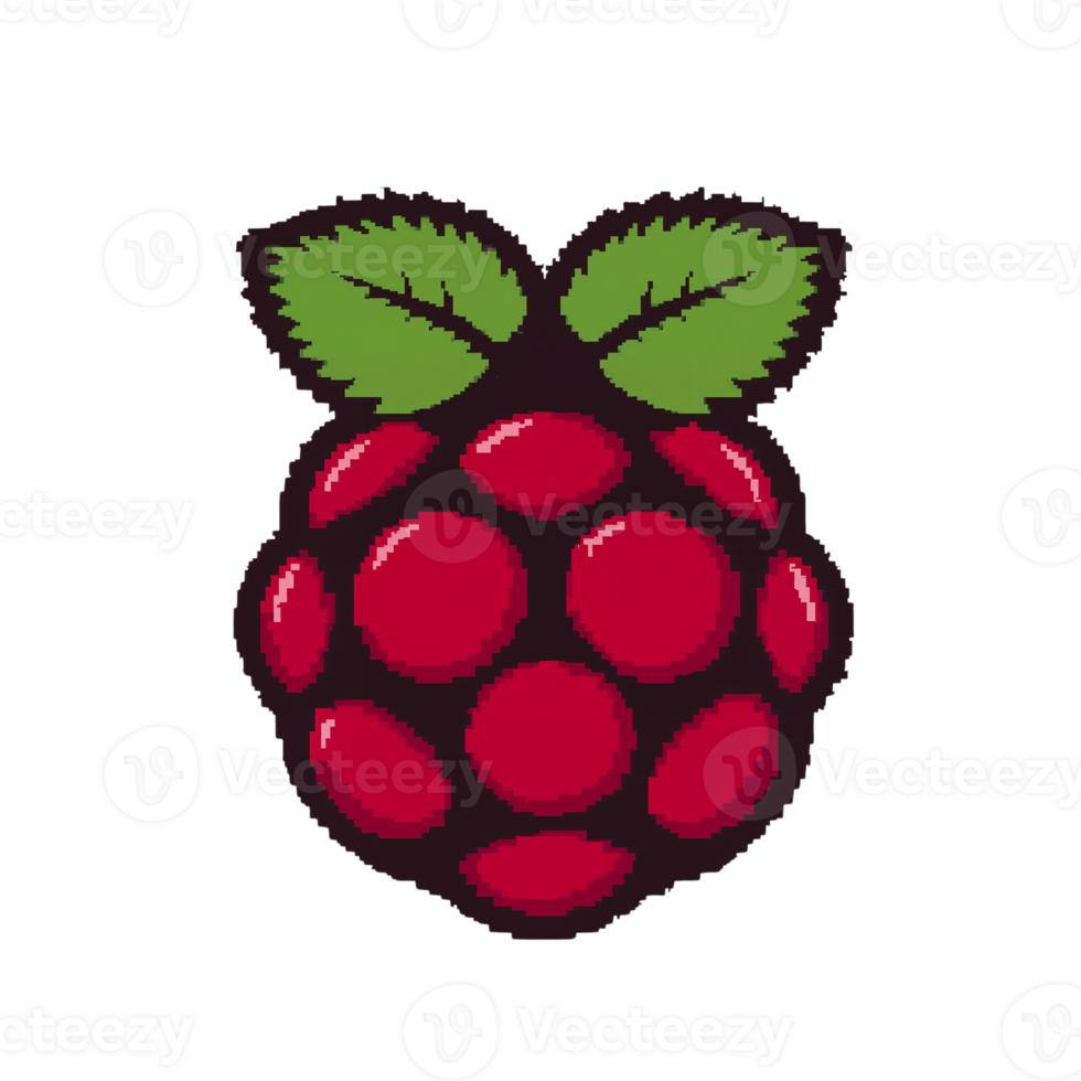 Pixelated Raspberry Illustration on a Transparent Field for Technology Projects and Open Source png