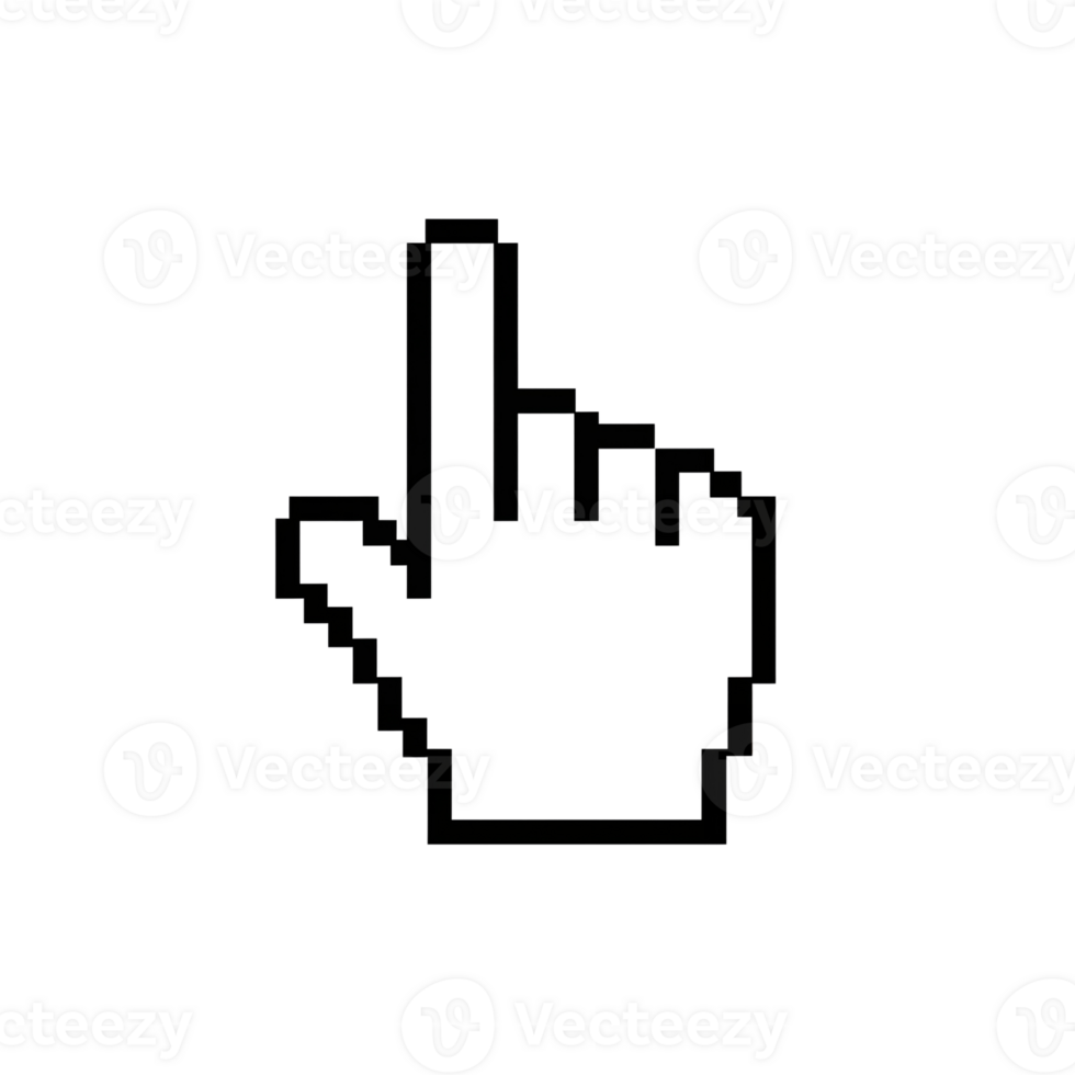 Pixelated hand pointer with subtle shading implying digital interaction and selection action png