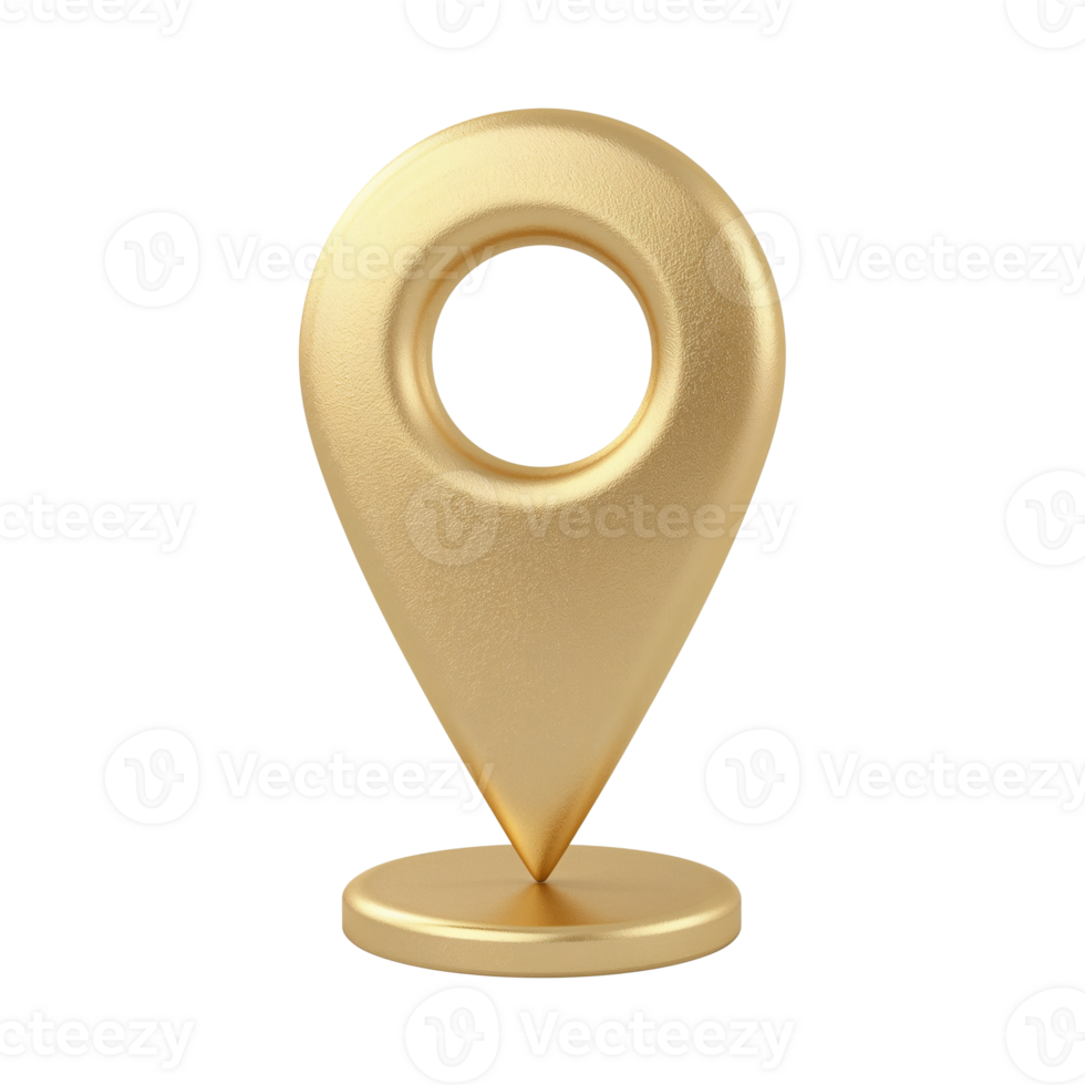 Golden location pin pointer symbol on a transparent isolate background for navigation maps png