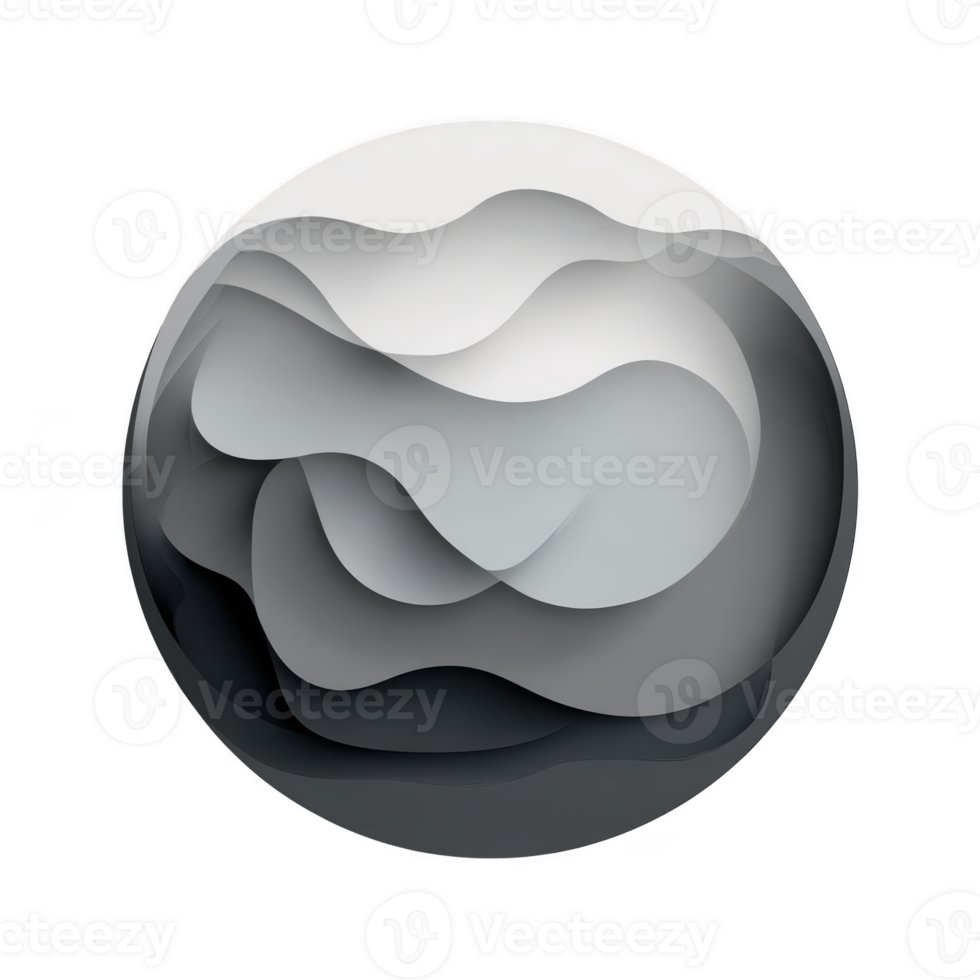 Smooth abstract circle with layered waves in shades of gray, creating calm and serene visual effect. design evokes sense of tranquility and modernity, perfect for various artistic applications png