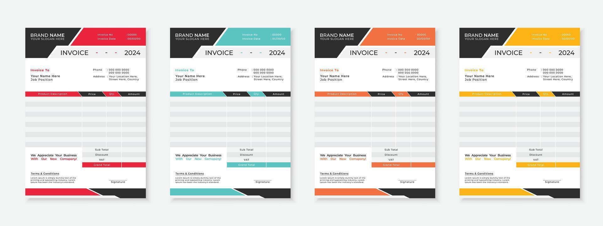 Set of four modern event tickets in different color schemes, isolated on white background vector