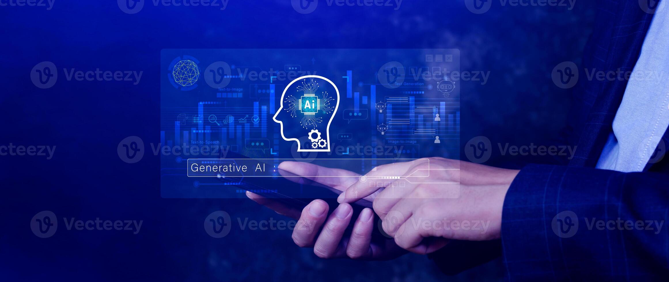 concept, using technology for working tools. Chat with AI, using technology smart robot AI, artificial intelligence to generate something. LLMs, robot photo