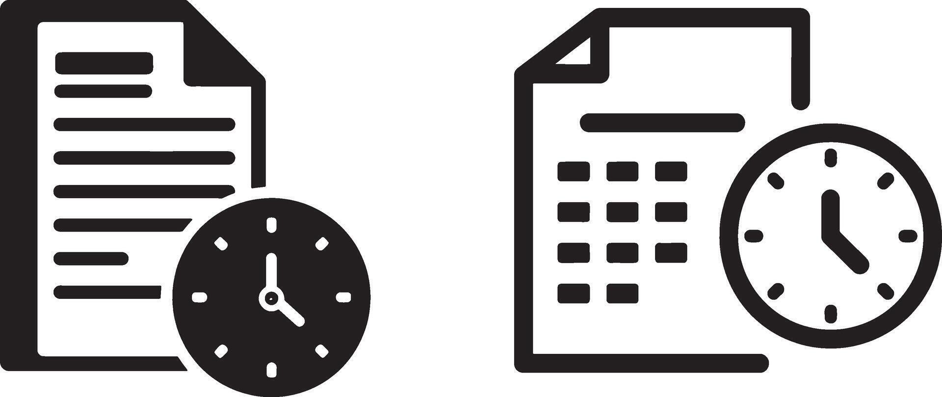 Time management icons set, document, schedule and clock symbols for deadline, project planning and history vector