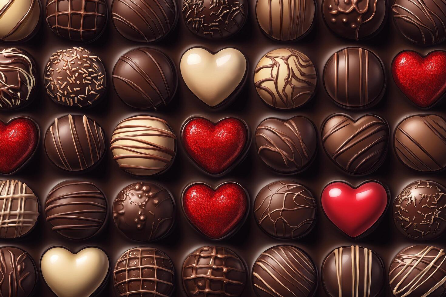 Assorted Heart Shaped Chocolates Arranged in a Colorful Display for Special Occasions. photo