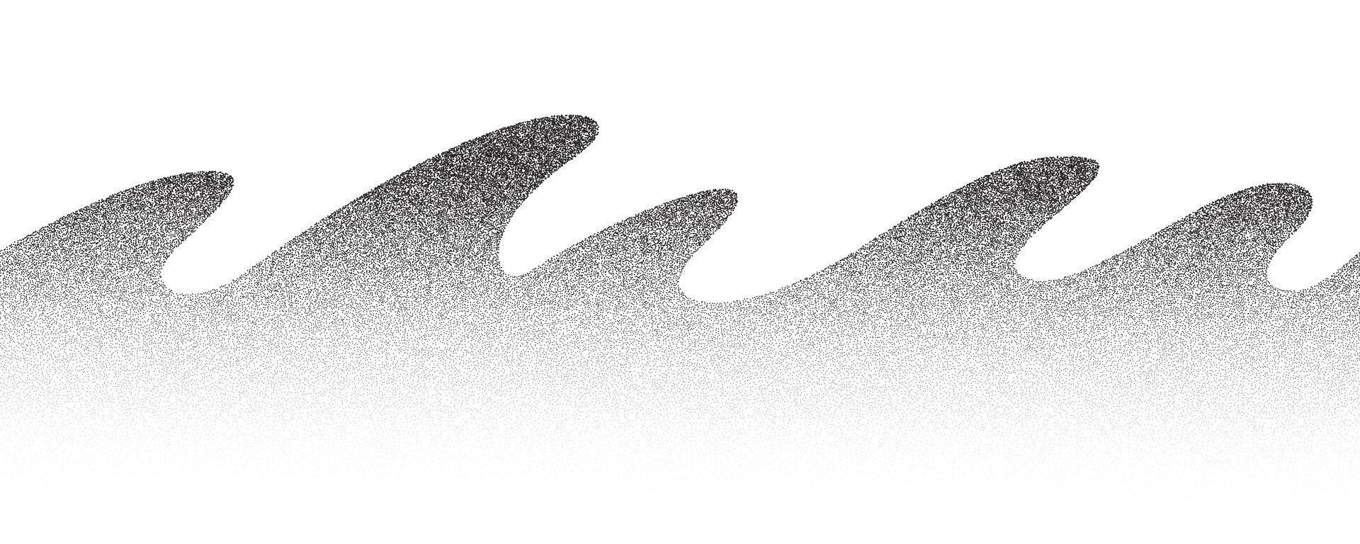 Grainy mountains with noise gradient. Dotted stippled background with grain texture. Grunge retro landscape. vector