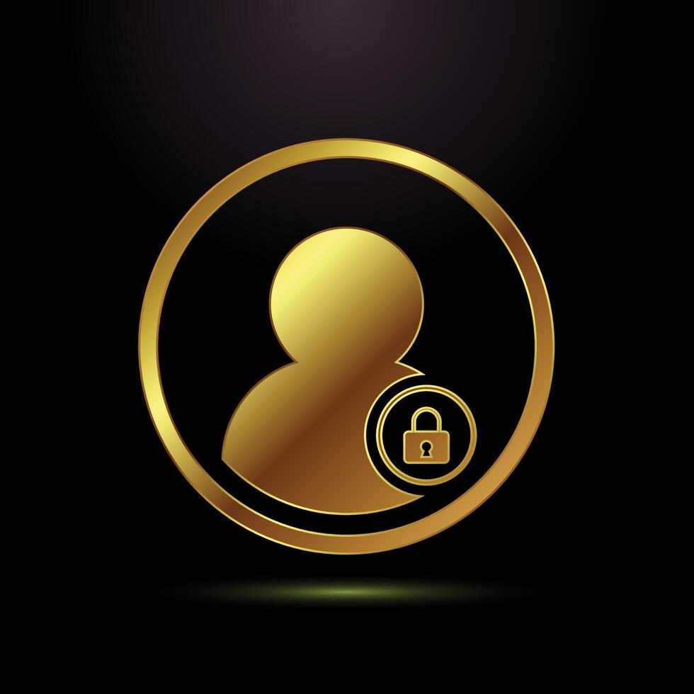 Gold user icon with lock symbol vector