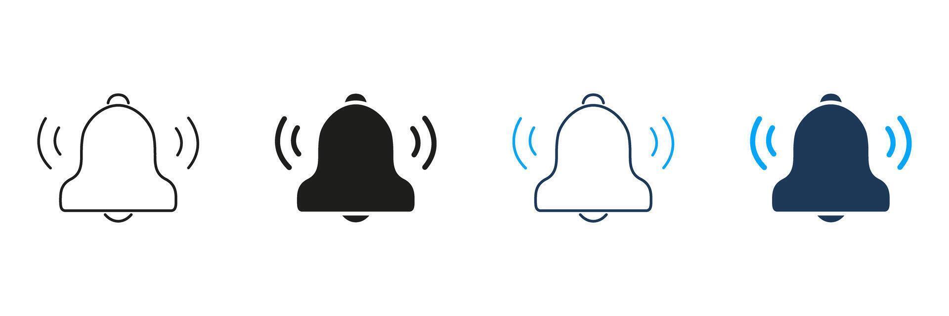Notification Bell Line And Solid Icon Set. Alert And Reminder Symbol Collection For Apps And Interfaces. Sound And Vibration Indication. Isolated Illustration vector