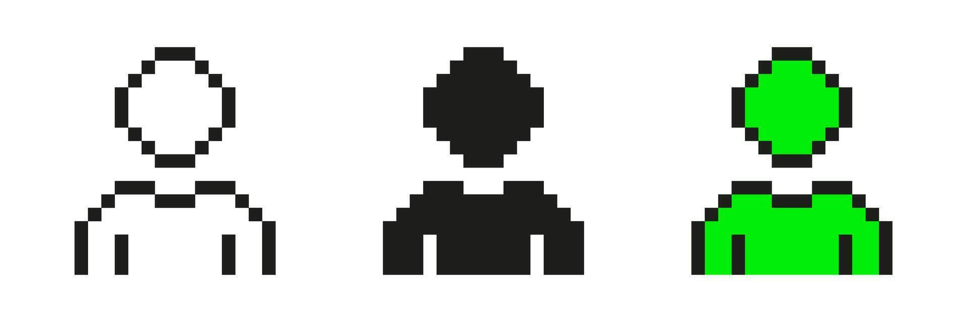 Pixel Art Icon Set Of Human Figures. Minimalist And Colorful Pixelated Symbol Collection. Ideal For User Interface Design, Avatars, And Digital Art Projects. Isolated Illustration vector