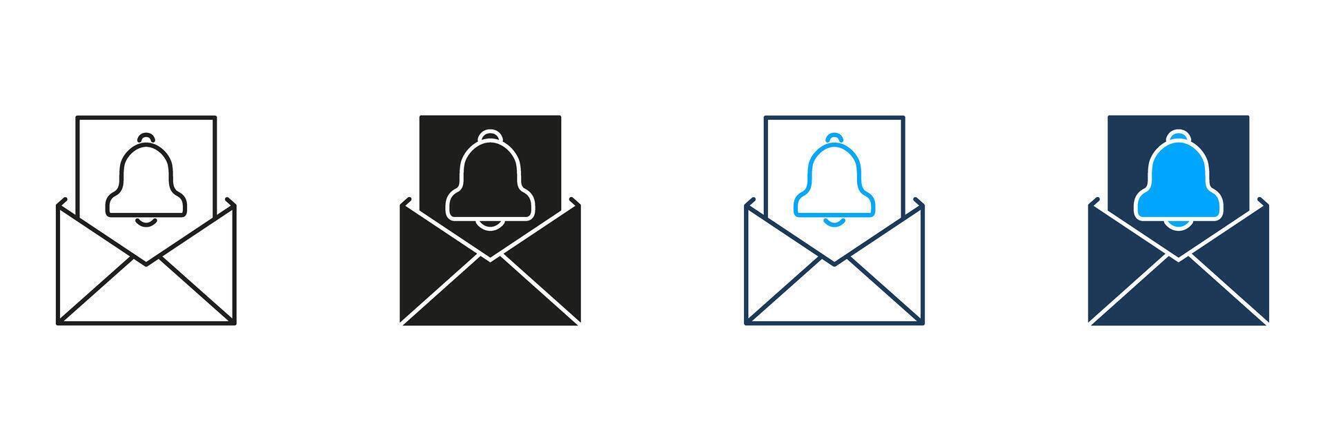 Email Notification Line And Solid Icon Set. Alert And Reminder Messaging Symbol Collection. Communication And Information Update. Isolated Illustration vector