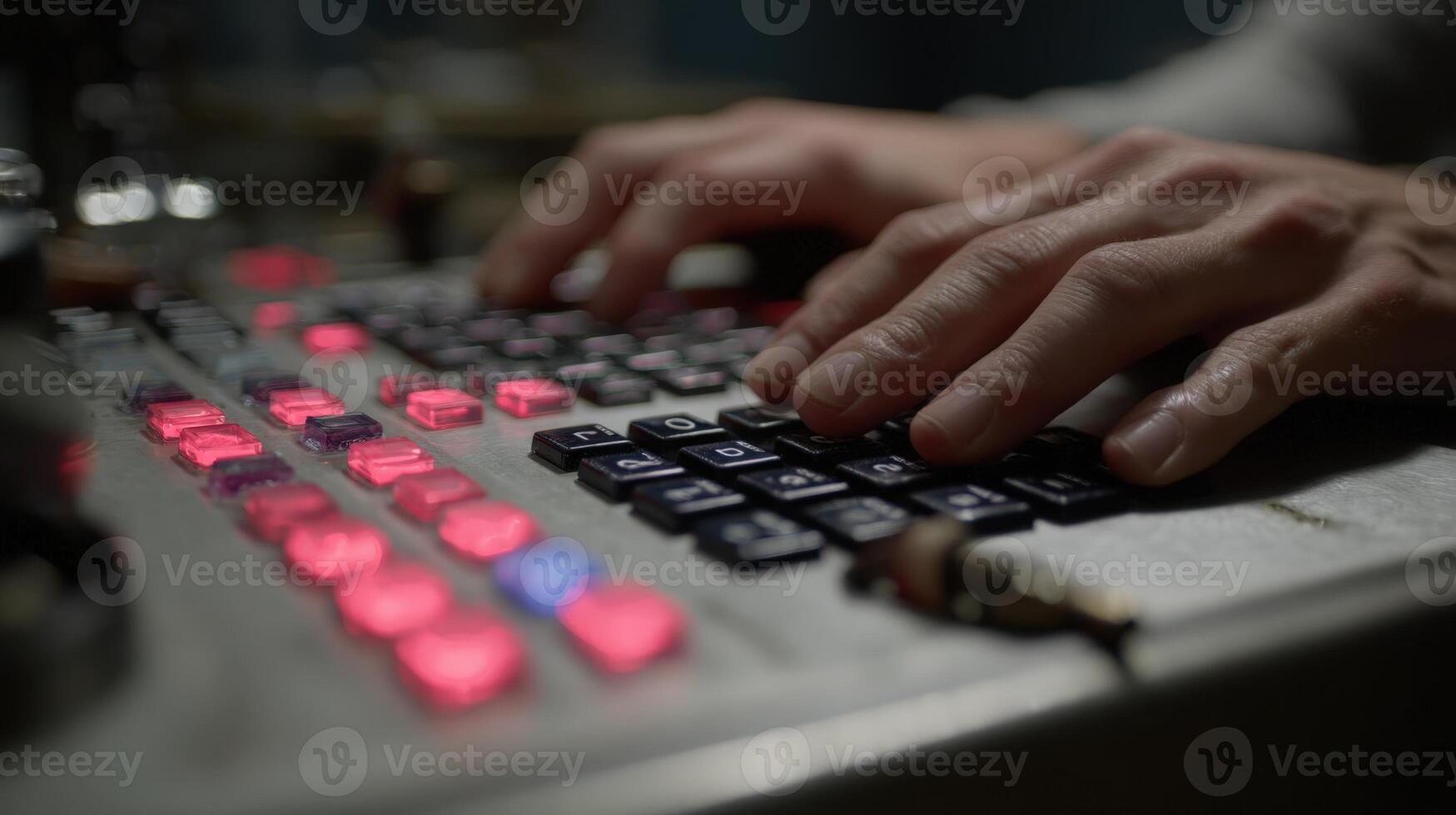First-Person View of Hands Typing Access Codes on Secure Keypad with Blinking LEDs photo