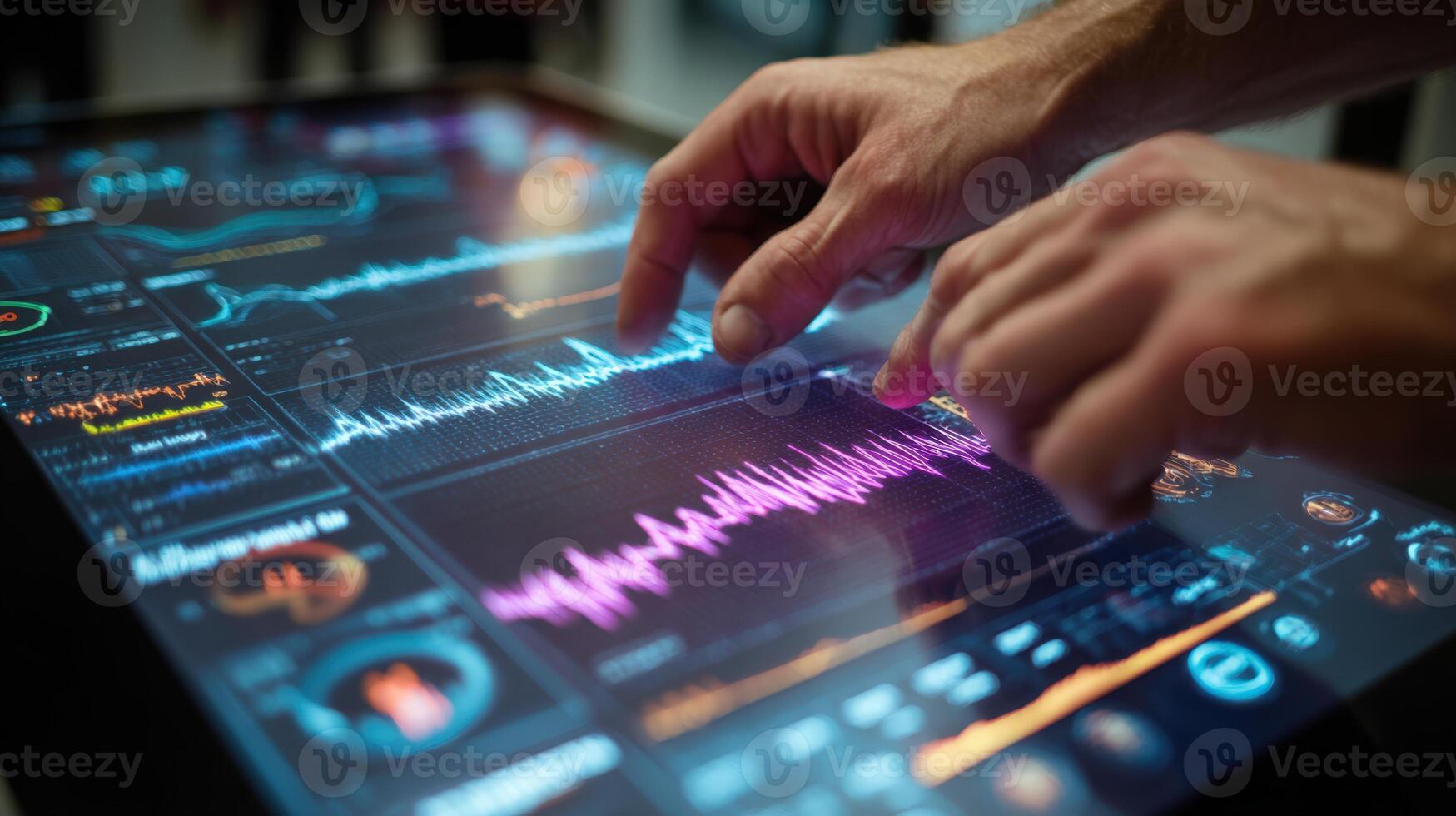 Hands Configuring Router Settings on Touchscreen with Network Diagnostics photo