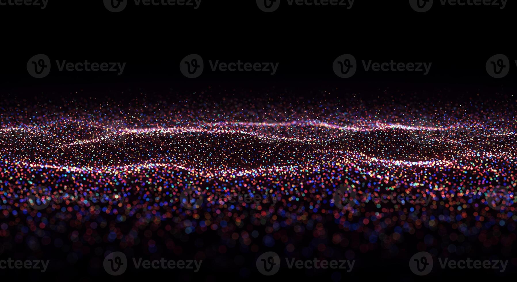 Abstract Colorful Light Particles on Black Background with Dynamic Waves photo