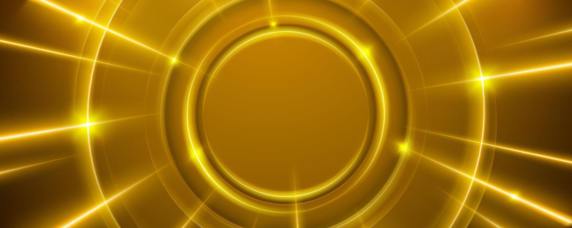 Abstract golden background with concentric glowing circles and lines vector