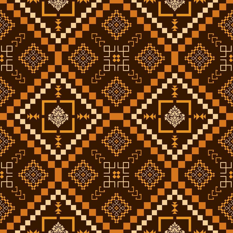 Geometric Pattern in warm color tones suitable for fabric print. The design showcases an intricate arrangement of shapes vector