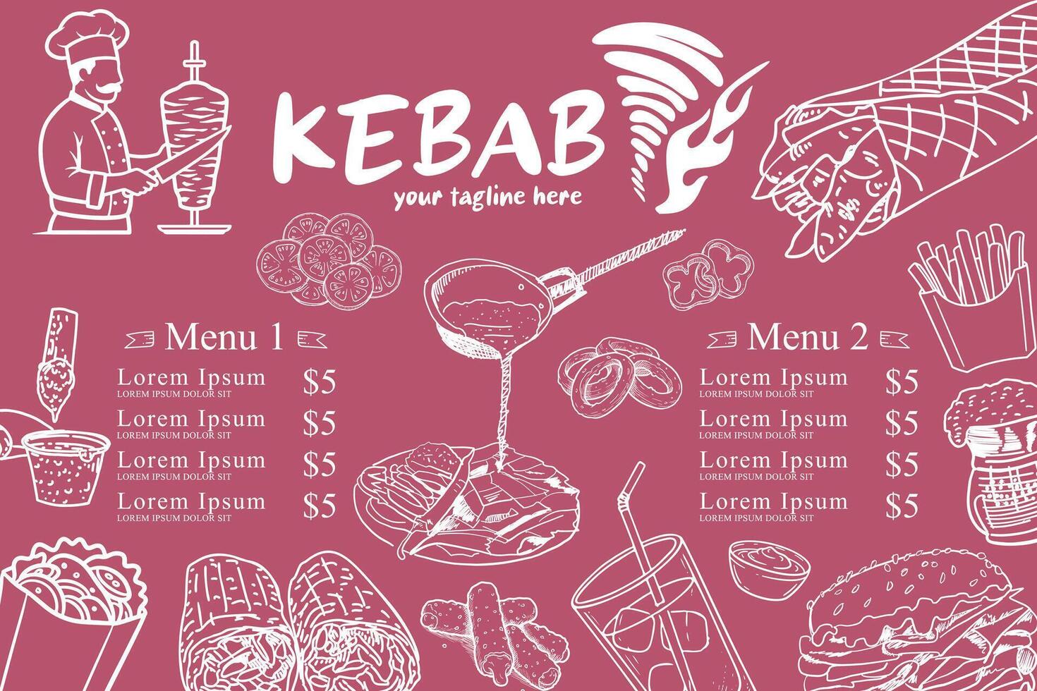 Hand-drawn doner kebab illustration. Suitable for cafe menu design and print projects. vector
