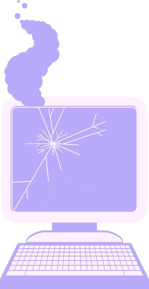 A computer screen with a broken window and a cloud vector