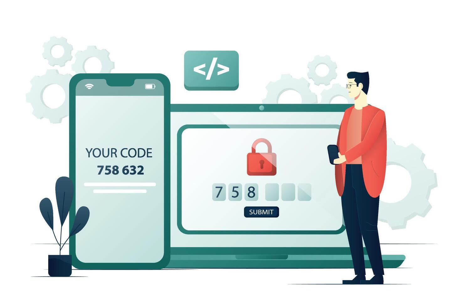 User submits secure code on devices vector