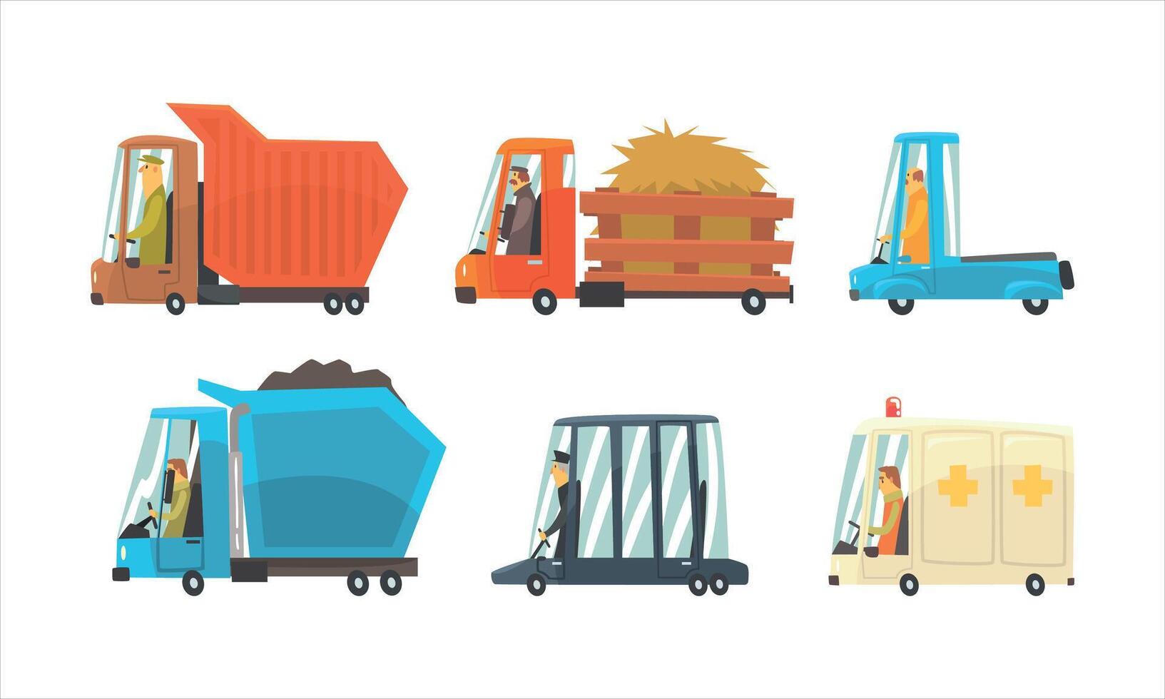 Colorful vehicles for various jobs vector