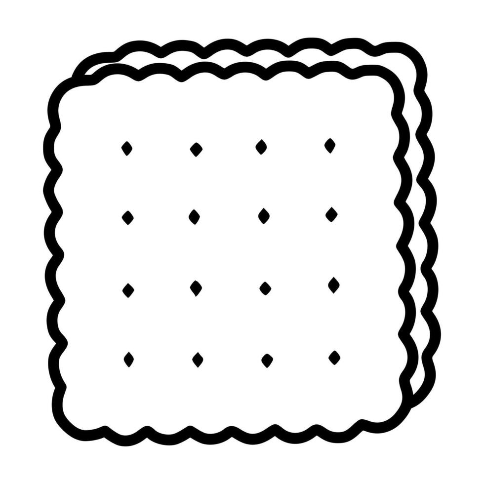 A illustration of two stacked square crackers with a wavy edge and small diamond-shaped patterns, offering a simple yet detailed design for food packaging or bakery branding. vector