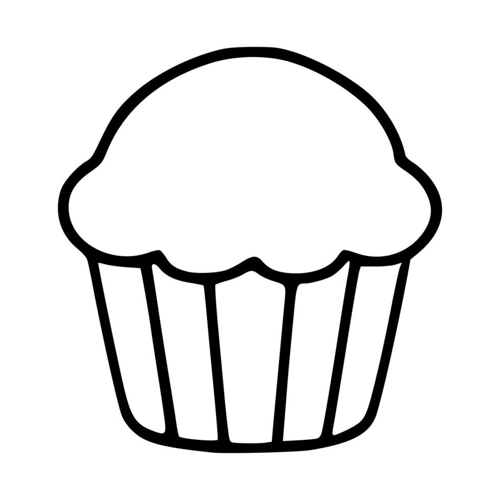 Simple illustration of a muffin, featuring a bold black outline and a minimalist design, ideal for bakery branding or culinary-themed projects. vector