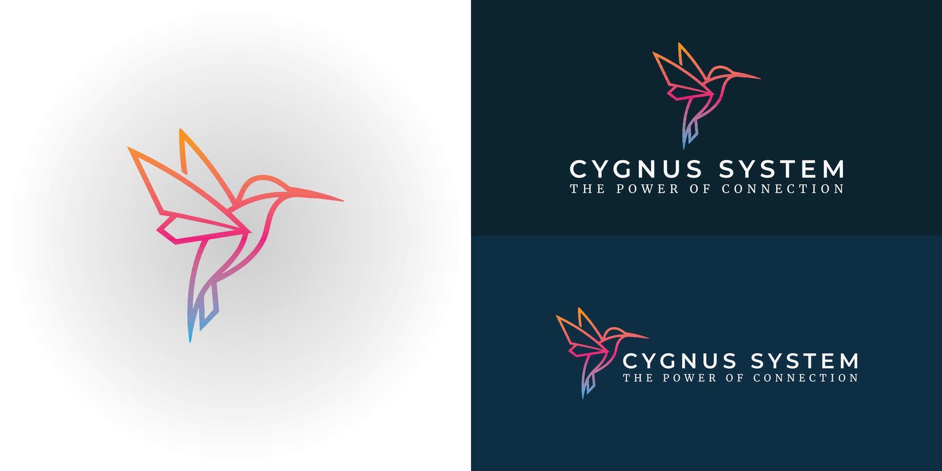 The minimalist hummingbird logo features clean, geometric lines that symbolize agility, speed, and innovation in the tech industry. The vibrant gradient gives it a modern and dynamic touch. vector