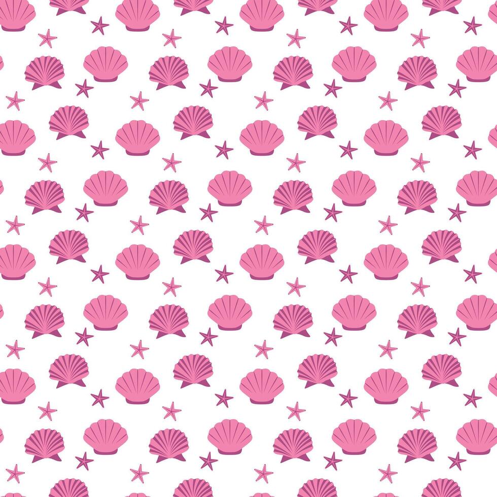 Seamless pattern with pink seashell. ocean and summer beach theme. vector
