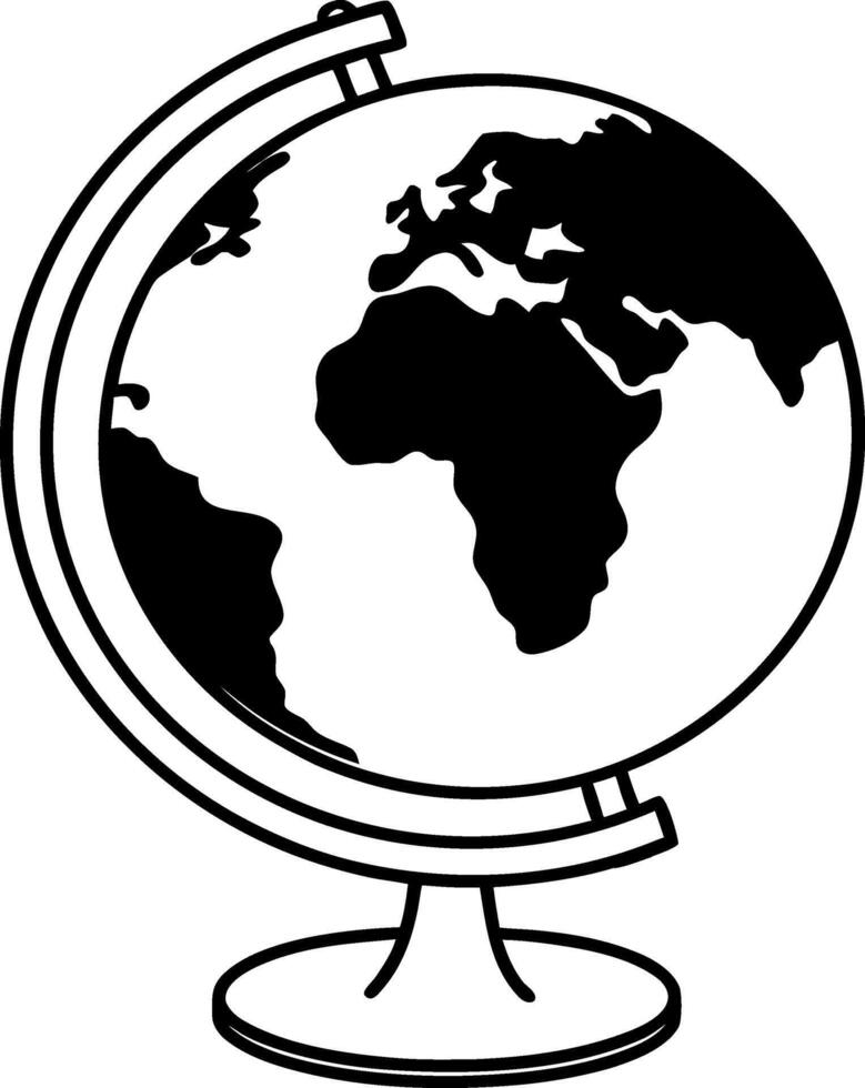 A black and white silhouette of a globe on a stand representing global knowledge vector