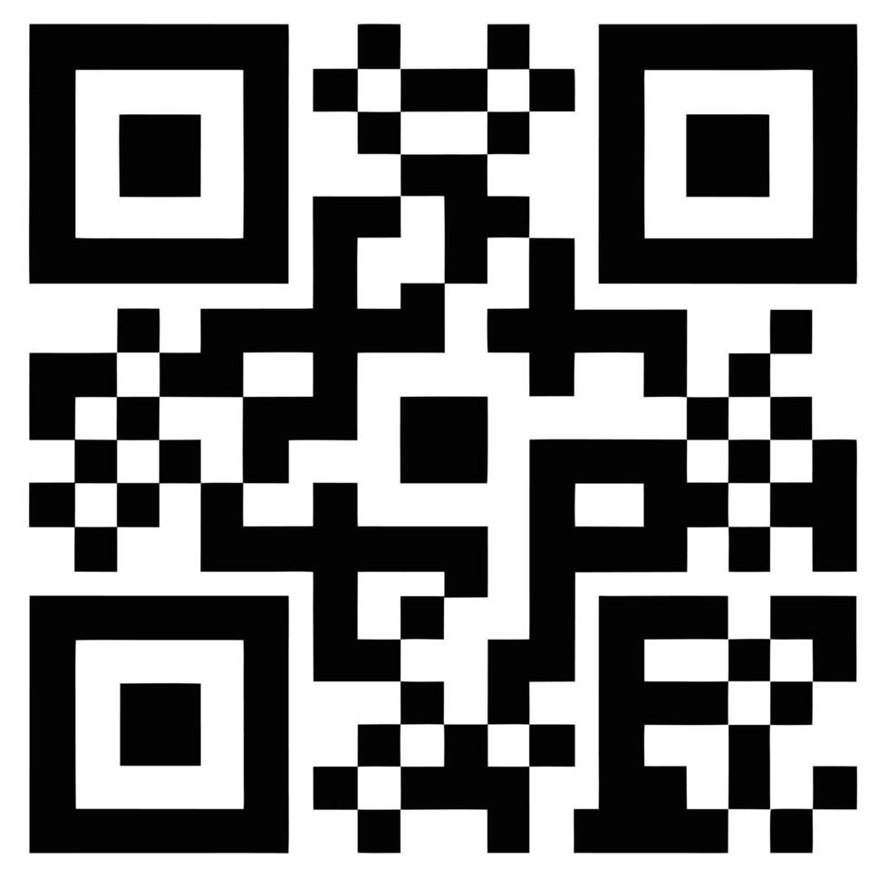 negro y blanco qr código modelo con cuadrado módulos en un blanco antecedentes para exploración qr código vector
