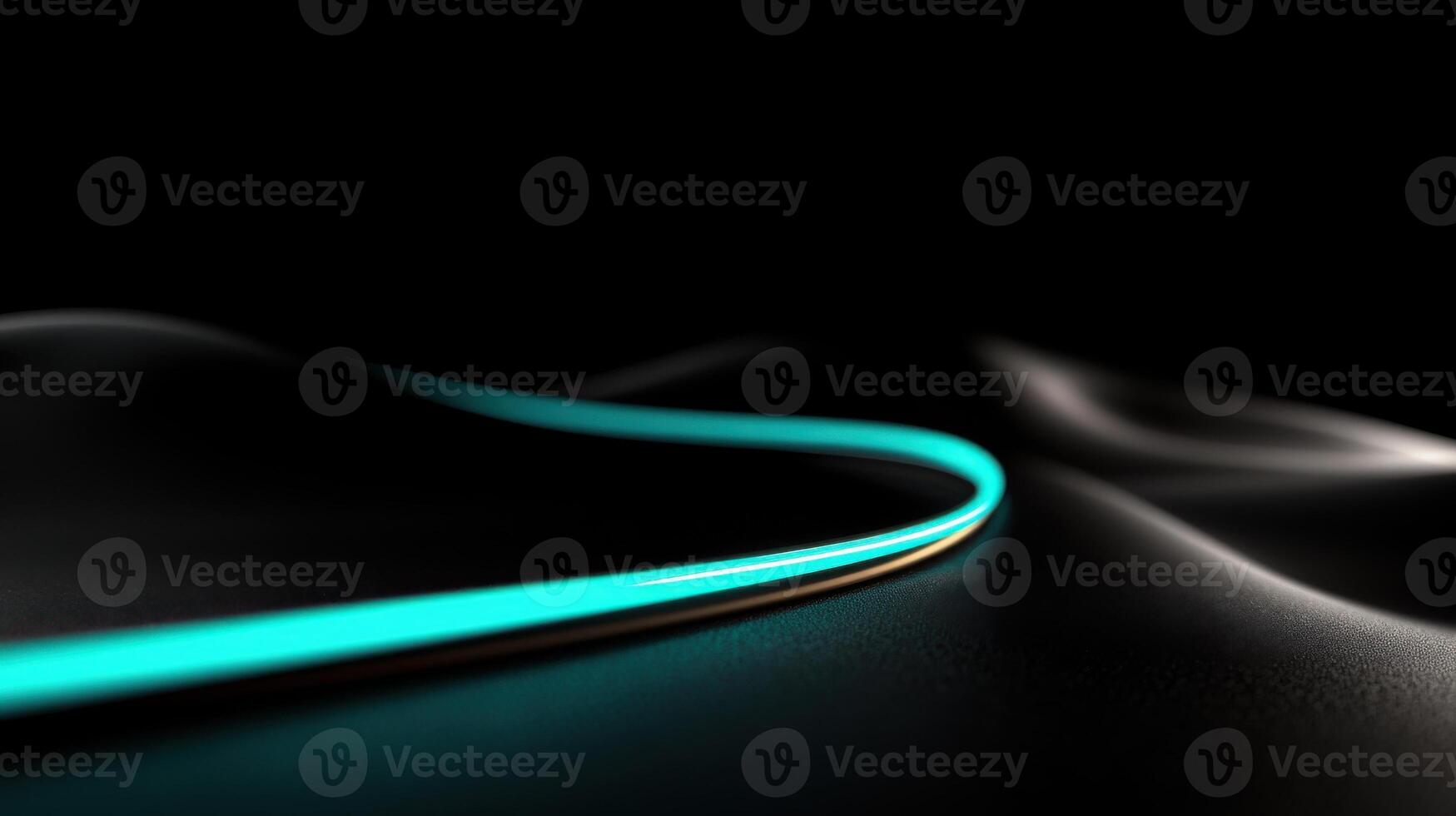 Curved glowing lines contrast with dark, smooth surfaces, creating an abstract landscape that evokes a sense of motion and depth in a minimalist environment photo