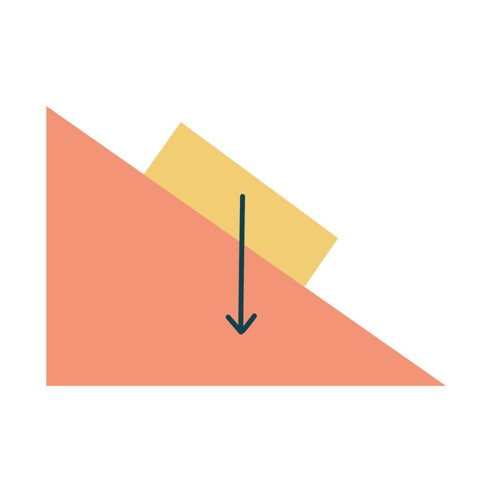 Gravity scheme hand drawn flat style illustration. Back to school theme element. Physics science. Bar on an inclined plane. vector