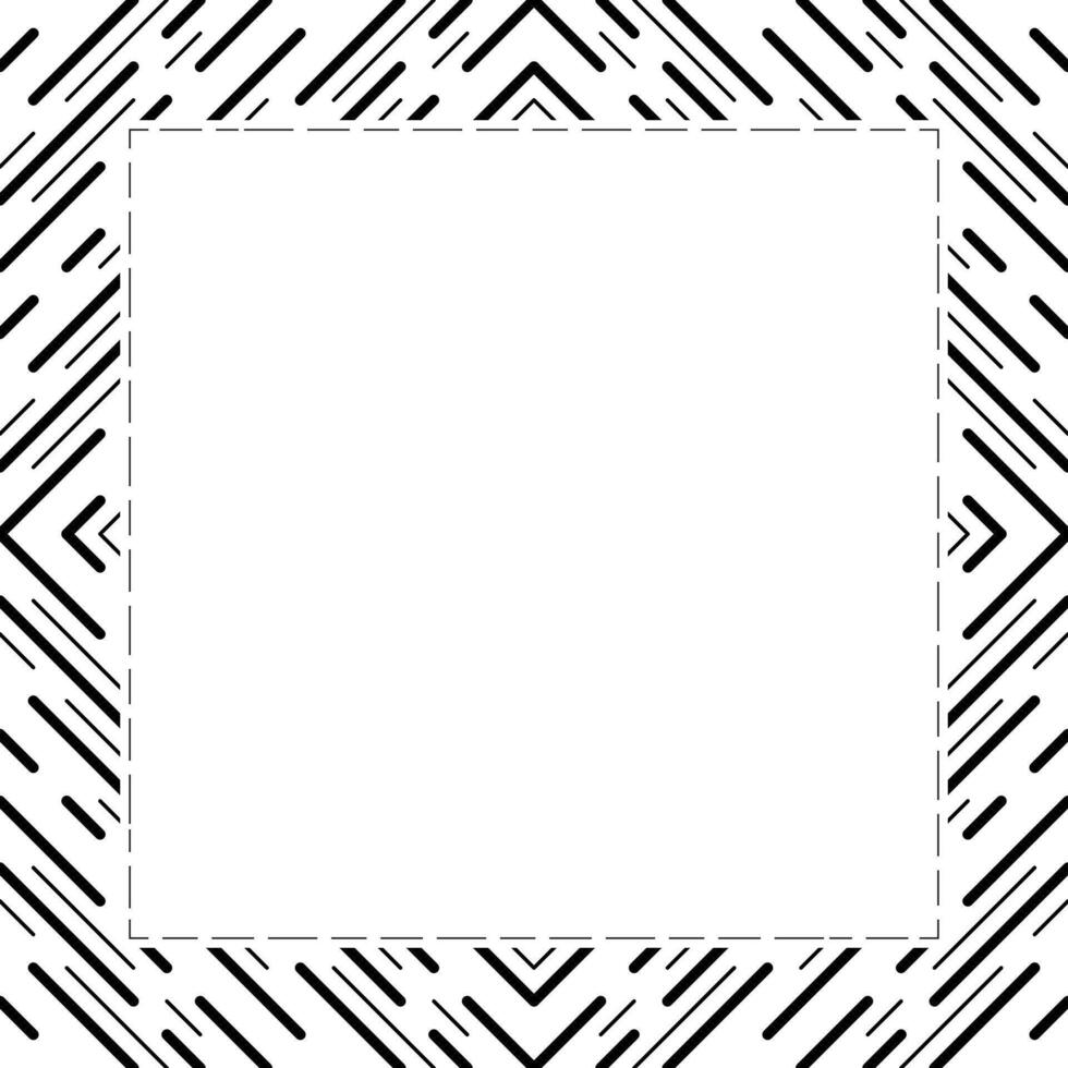 Square frame with monochrome geometric design. Black diagonal lines. Ornament of different thickness lines. Neutral geometric background for your text vector