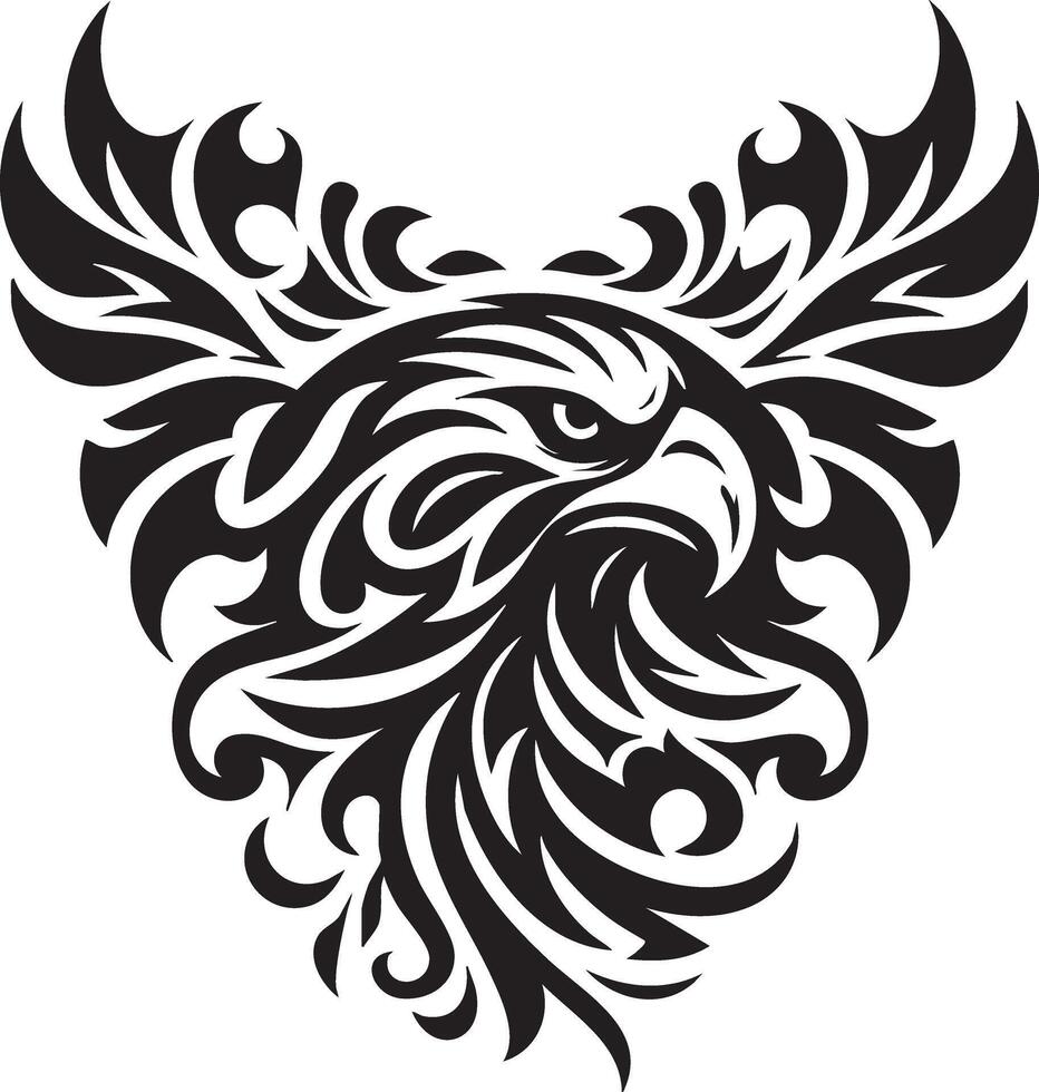 Dynamic tribal eagle head tattoo design featuring bold lines and a striking color palette suitable for banners and advertisements vector