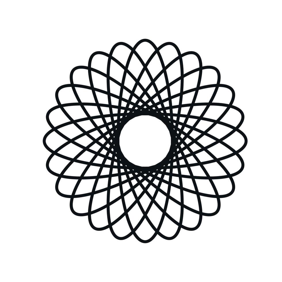 Geometric circular pattern with interlaced black lines forming abstract symmetrical design on white background vector