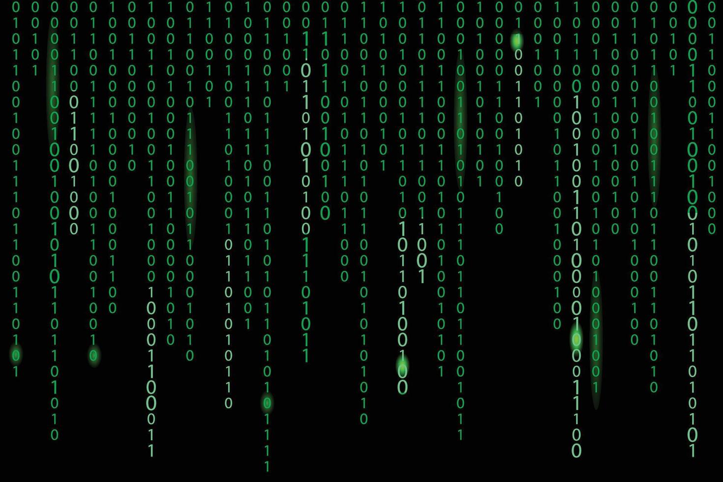 digital computadora código codificación y hackear ilustración con un verde matriz antecedentes corriente de binario código goteante números terminado un oscuro fondo vector