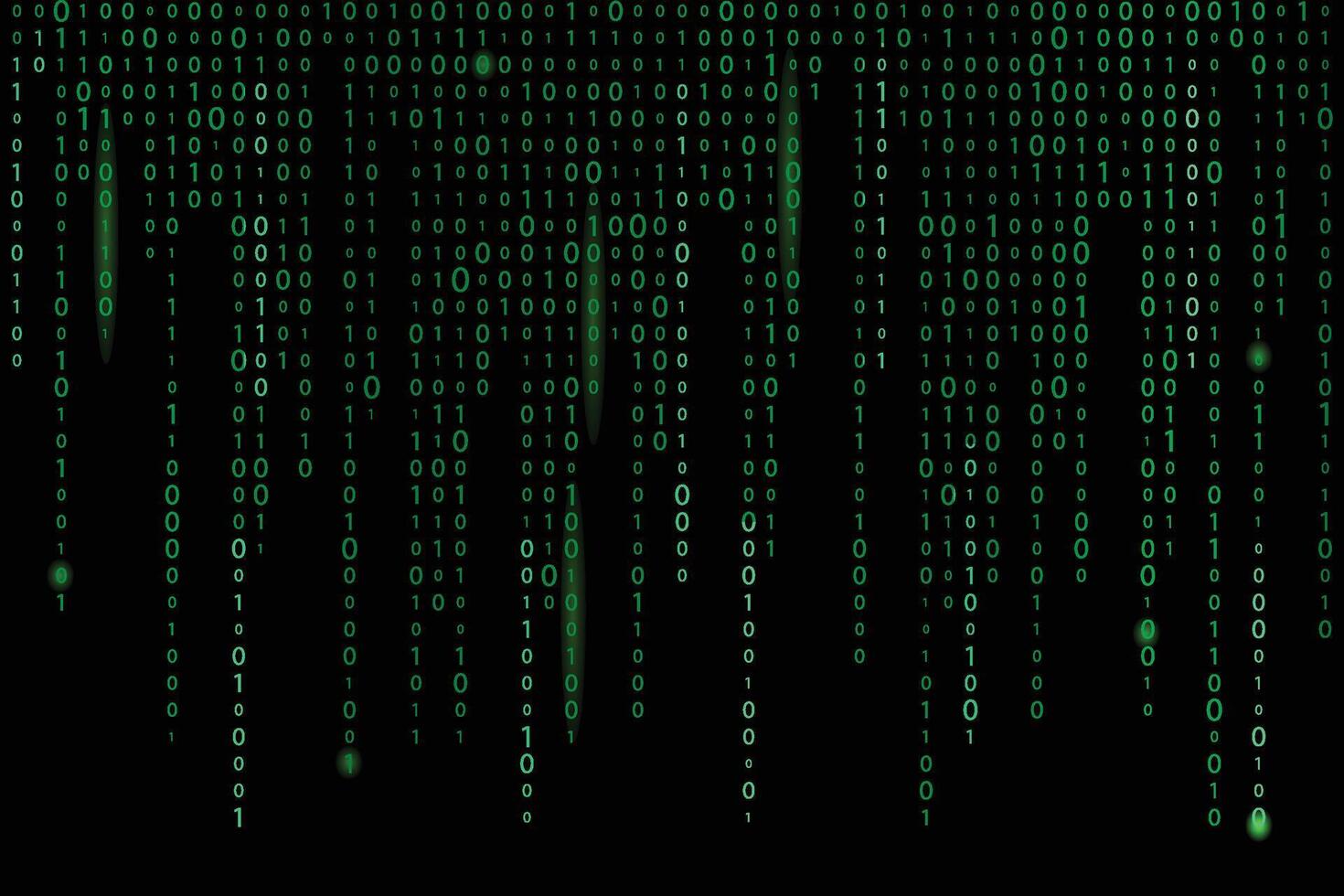 Green matrix background stream of binary code falling numbers on dark backdrop digital computer code coding vector