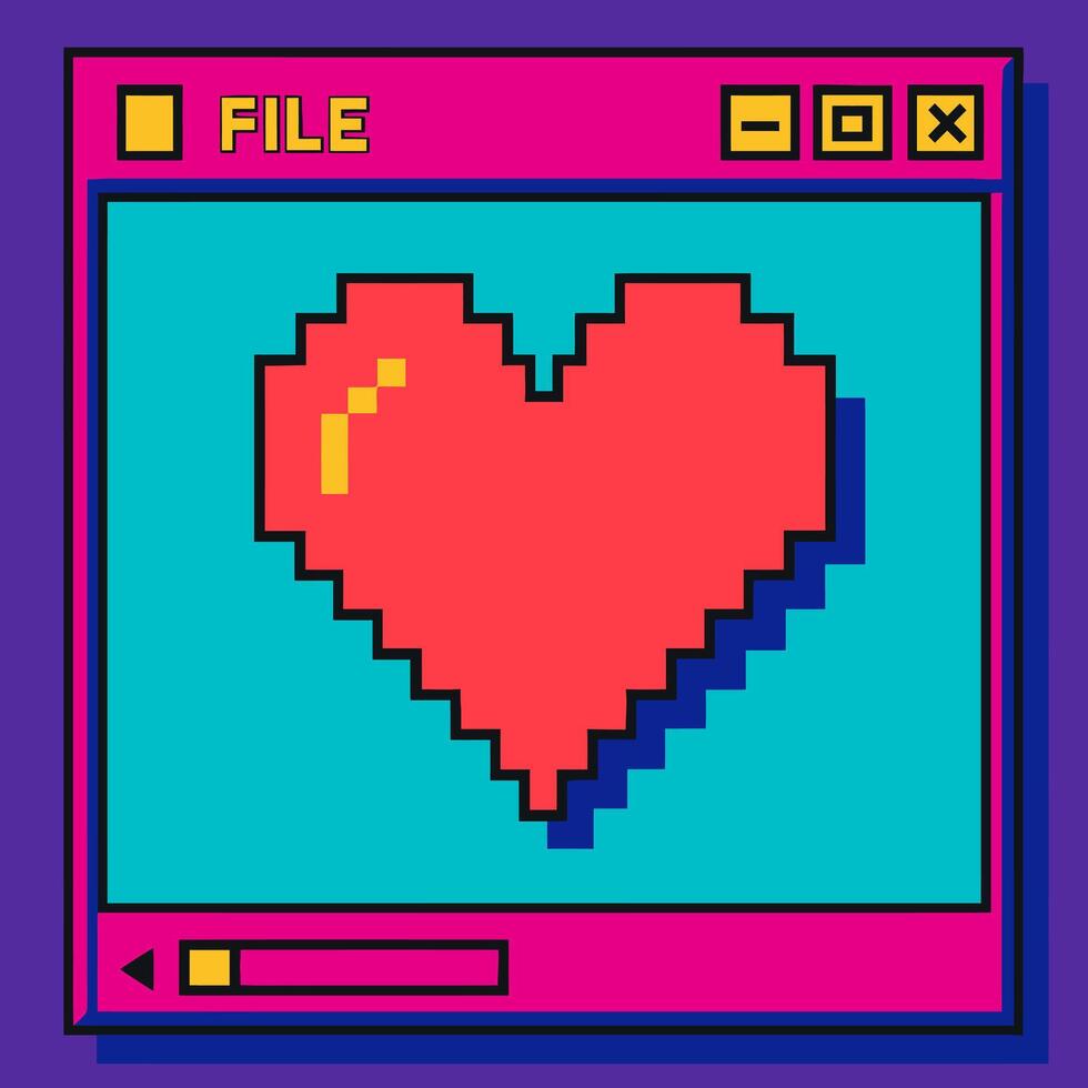 nostálgico 90s computadora ventana con un píxel corazón vector