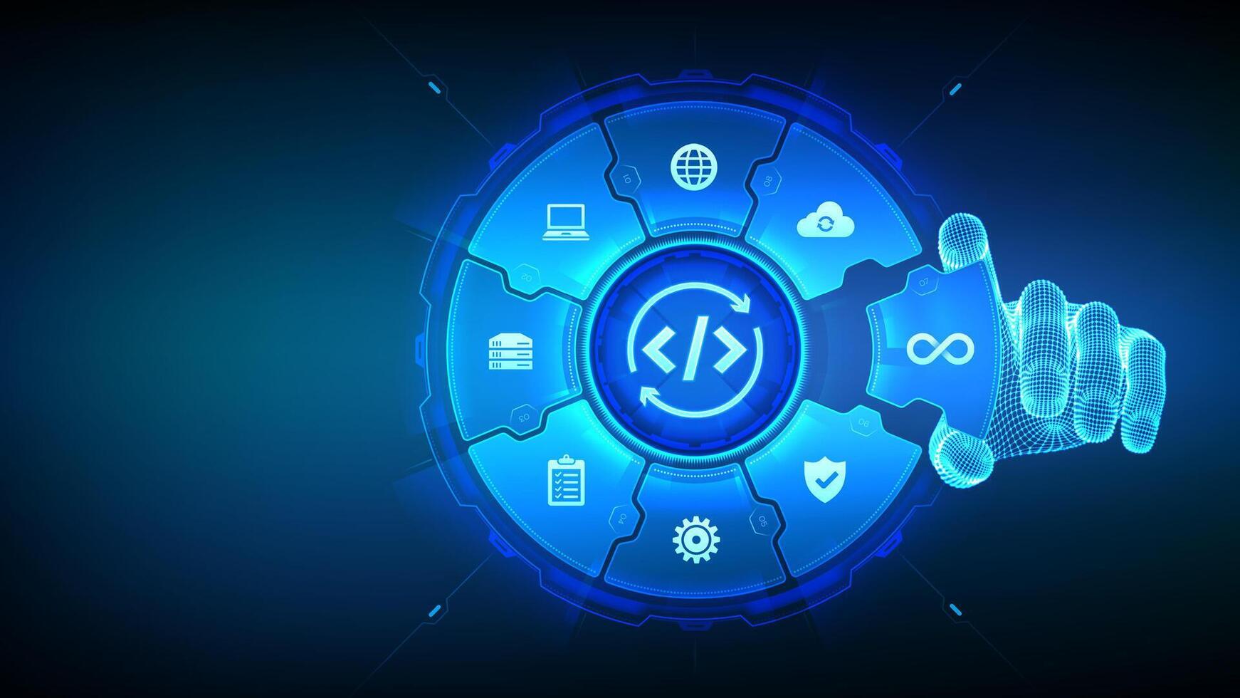 Digital coding interface with interactive icons vector