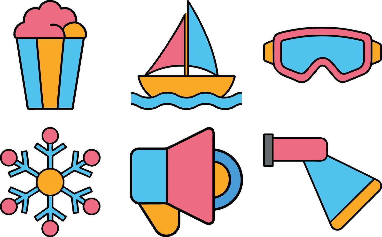 Fun and Vibrant Icons Featuring a Variety of Seasonal Activities and Objects with Bold Colors and Cartoonish Outlines Ideal for Design Projects vector