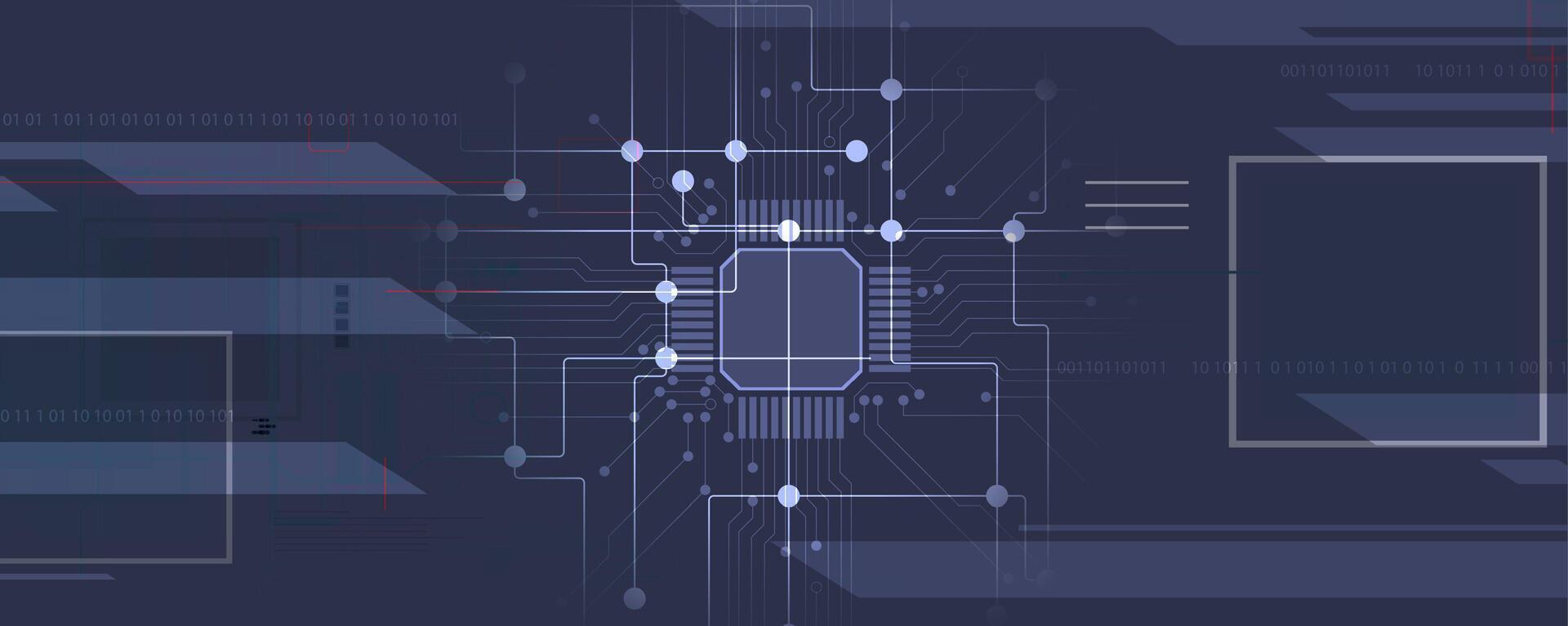 un computadora chip es mostrado en un oscuro circuito antecedentes vector