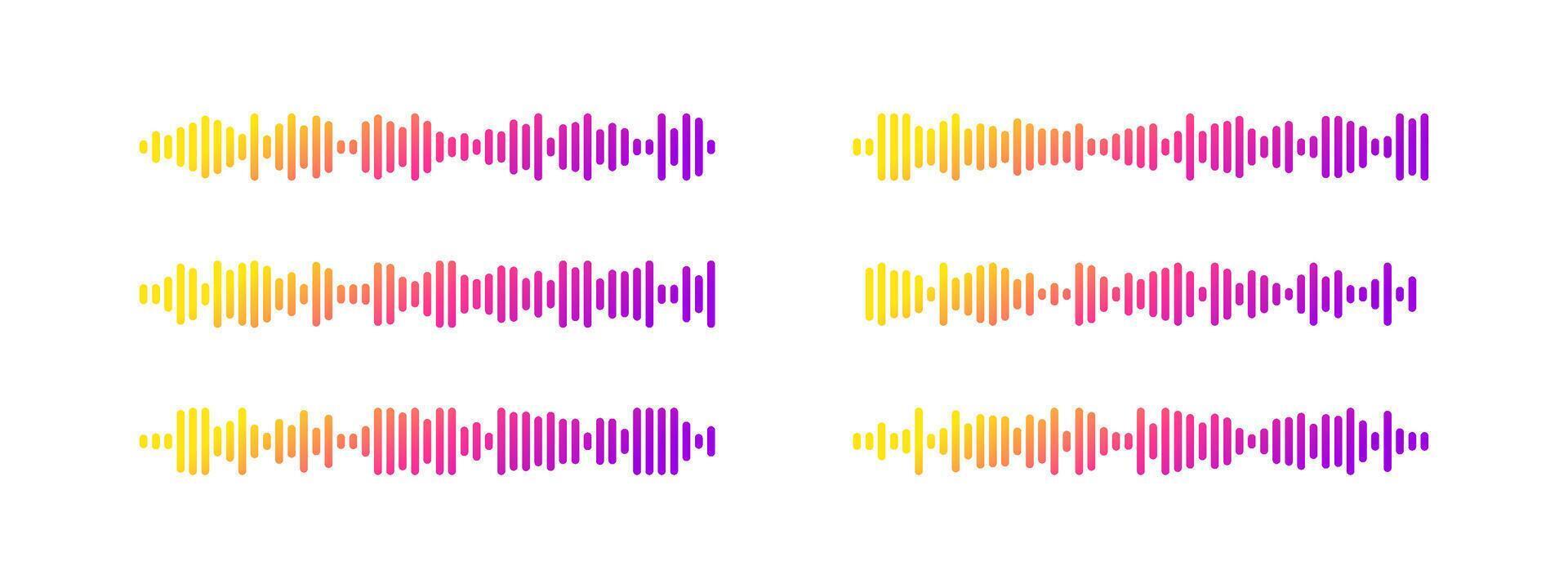 Podcast sound wave patterns with colorful gradient waveform for audio broadcasting and streaming. vector