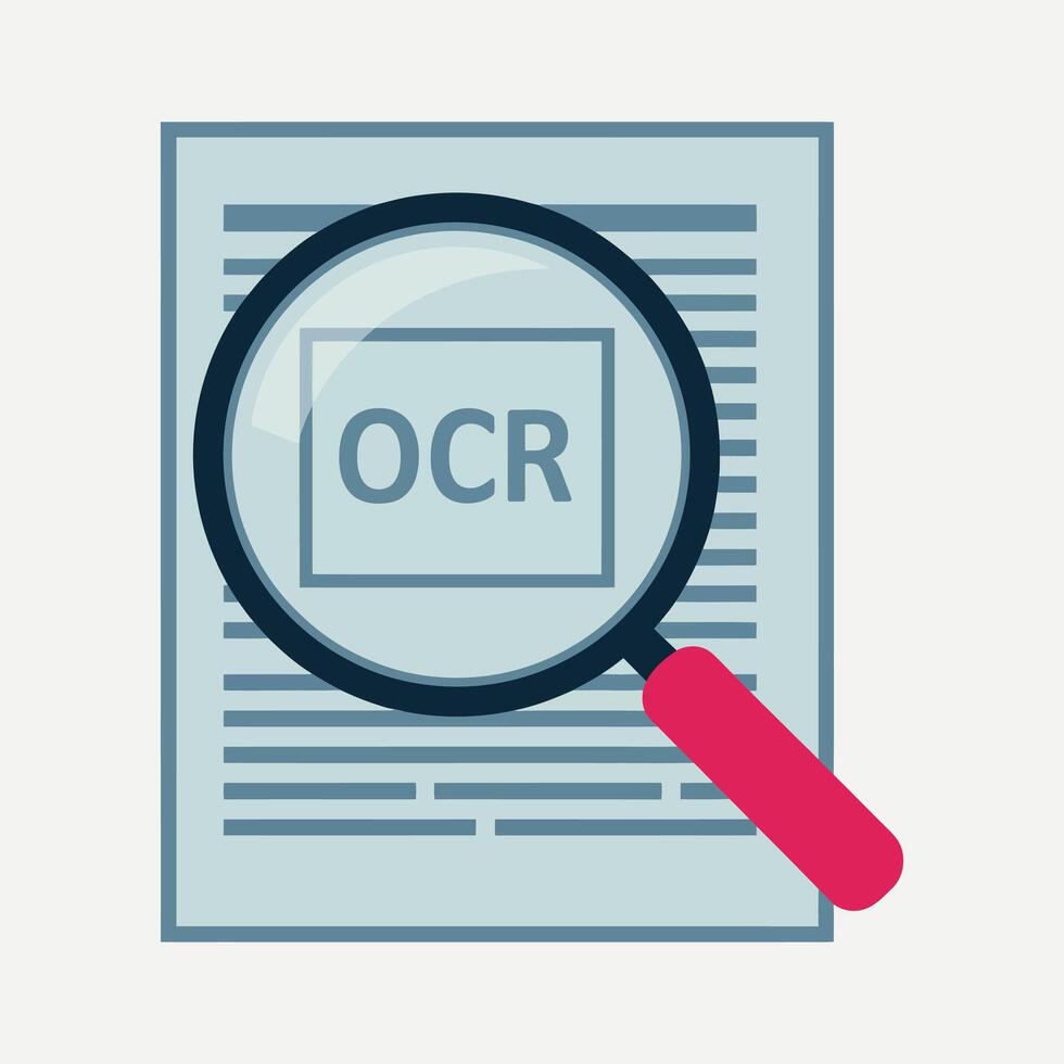 Optical Character Recognition OCR Concept Illustration with Magnifying Glass and Document vector
